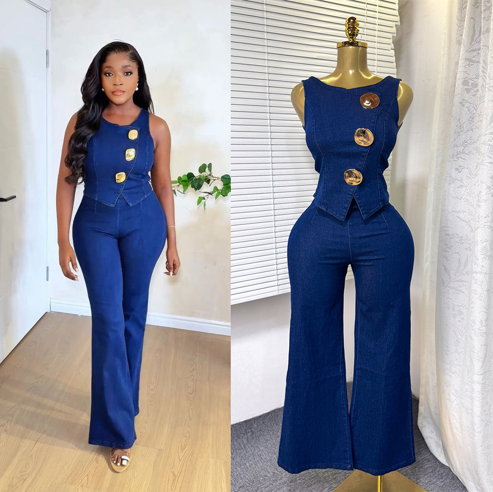 Women Fashion Jeans Top - Mode denim dames loungewear sets mouwloze