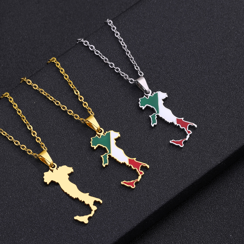 Women'S Fashion Guide - Rvs Italië Kaart Vlag Hanger Ketting