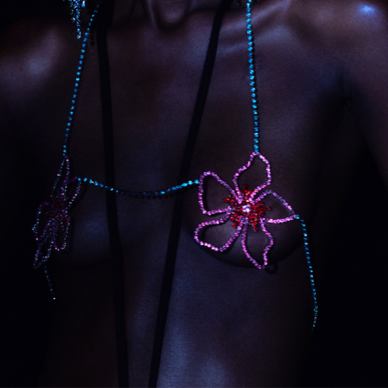 Women'S Fashion Harness - Stonefans Roze Bloem Borst Keten Sieraden