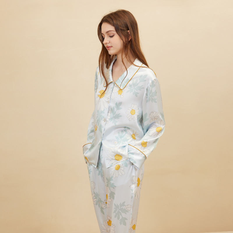 Women'S Fashion Suit - Mode Daisy Print Pyjama Dames Lange