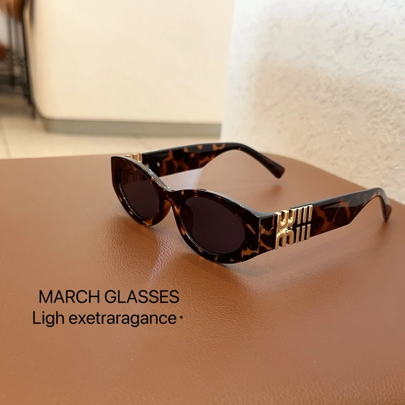 Women'S Fashion Eyewear - Retro ovale zonnebril met schildpadmotief, gouden