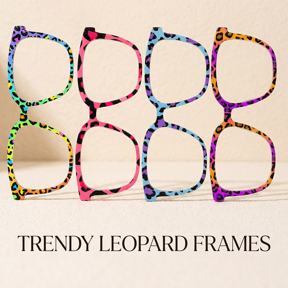 Women'S Fashion Eyeglass Frames - Trendy regenboog luipaardprint vierkante brilmonturen damesmode
