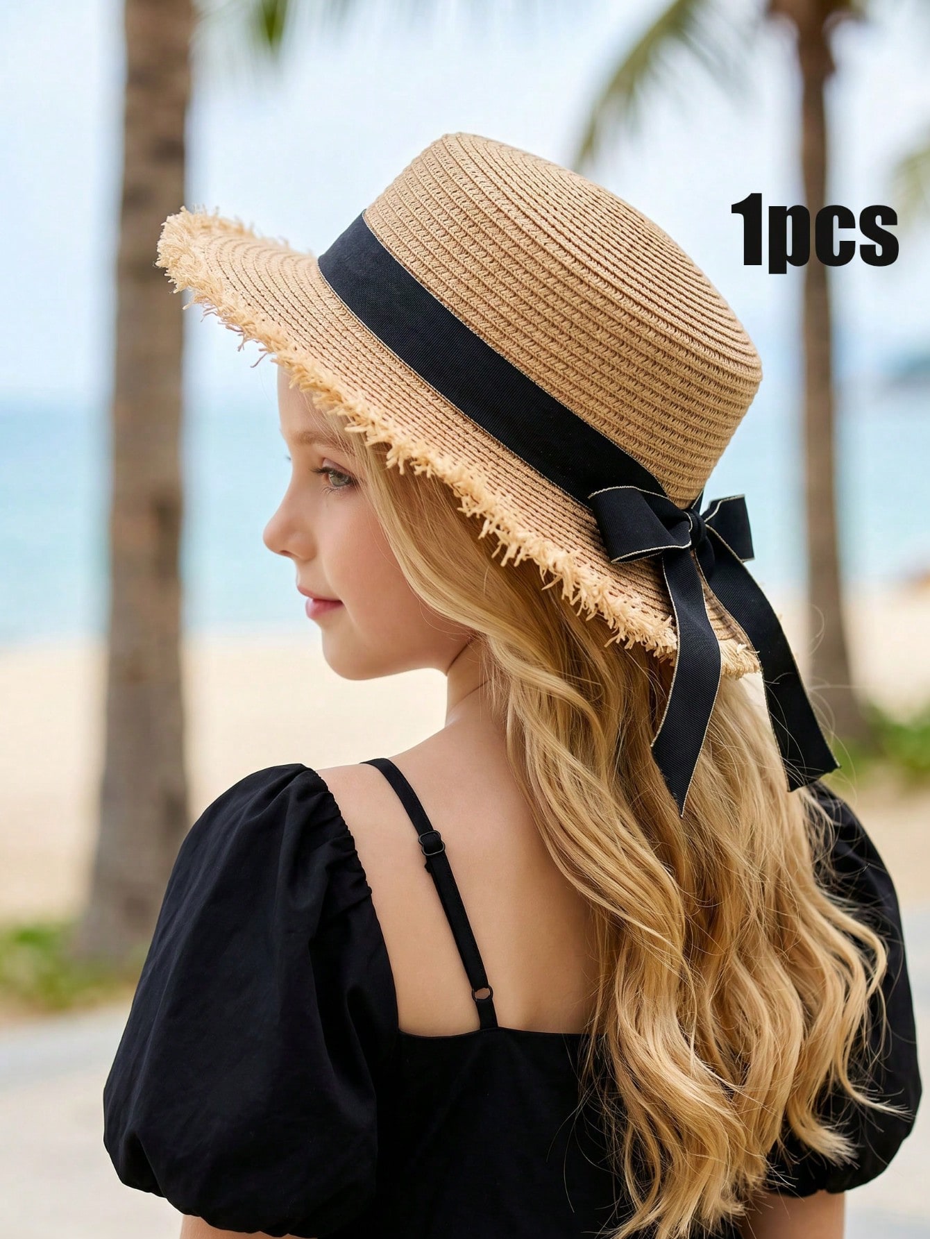 Straw Hat Summer - 1Pc 3-8Y Meisjes Koffie Strohoed met