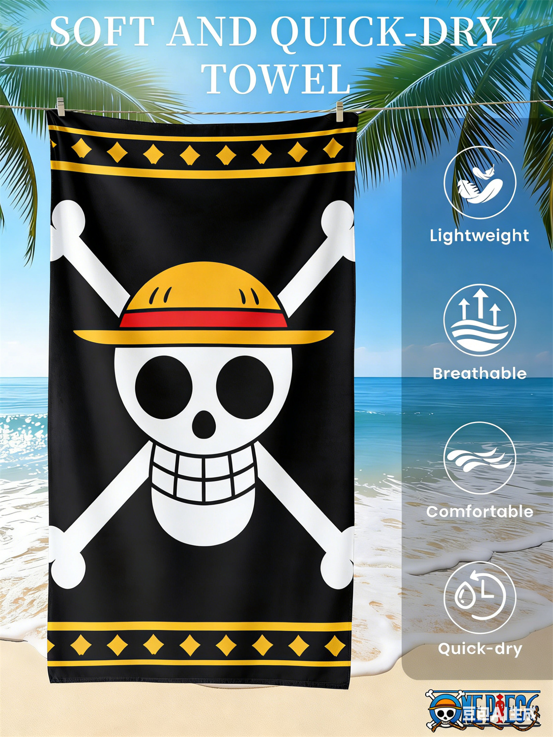 Straw Hat Summer - Strohoed met piratenschedelprint, sneldrogend, lichtgewicht, ademend,