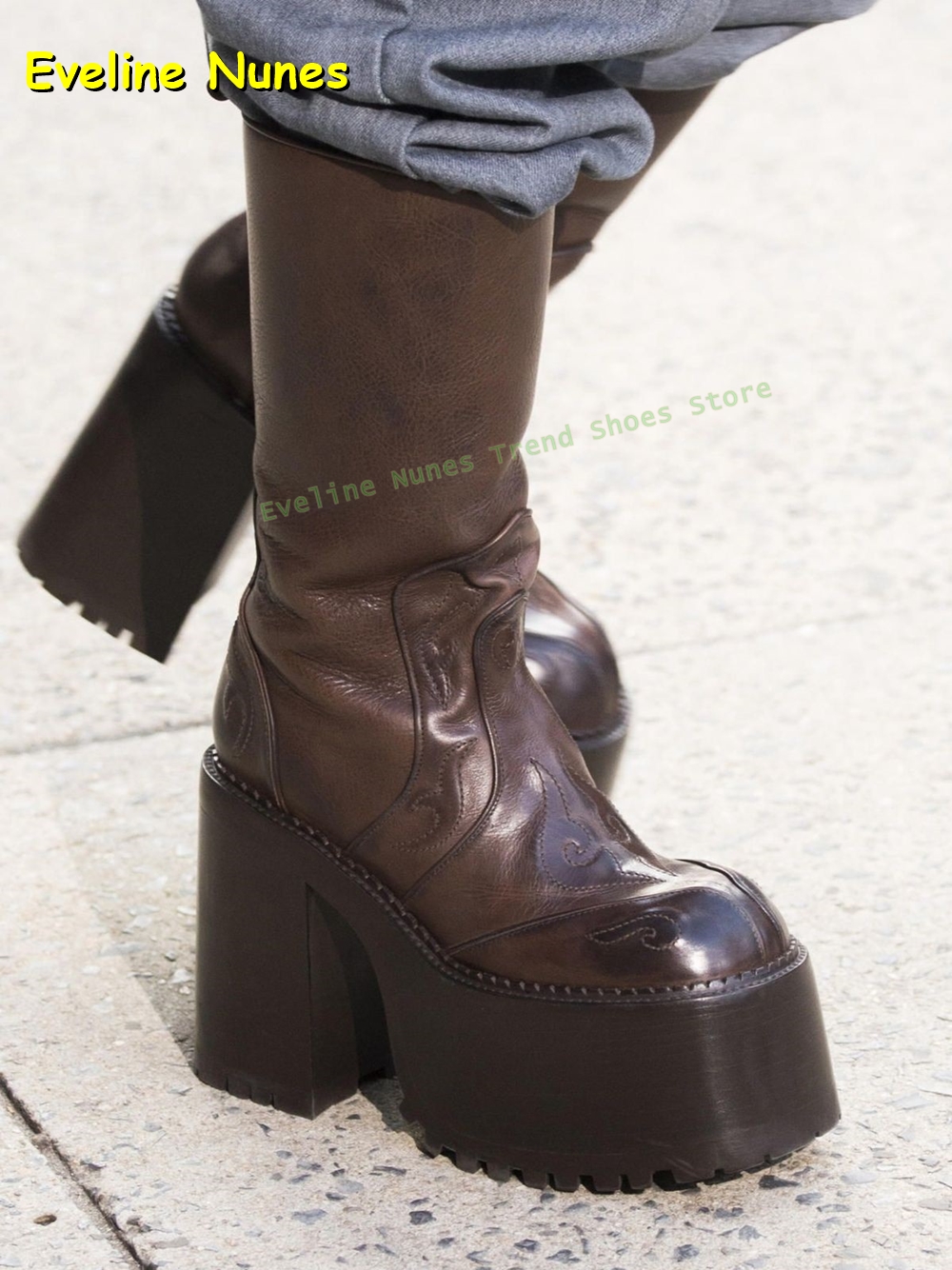 Women'S Fashion Boots 2025 - Borduren Platform Kniehoge Laarzen Ronde Neus