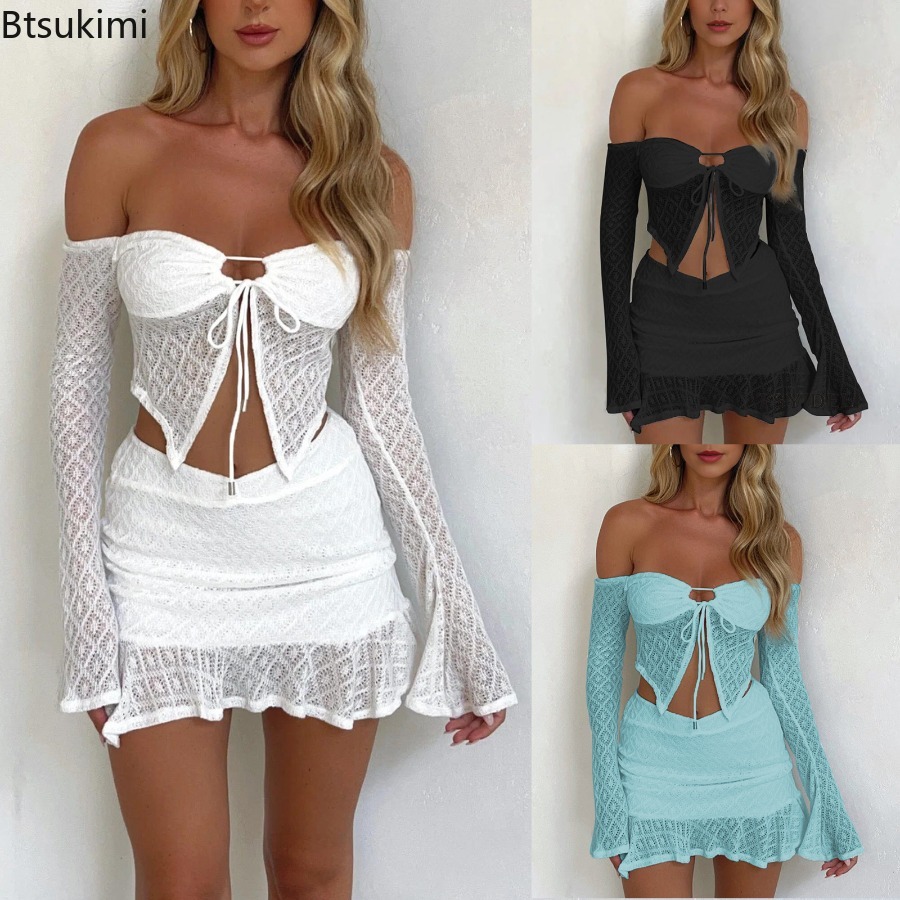 Lace Trim Cami - Nieuwe sexy dames 2-delige set, off-shoulder