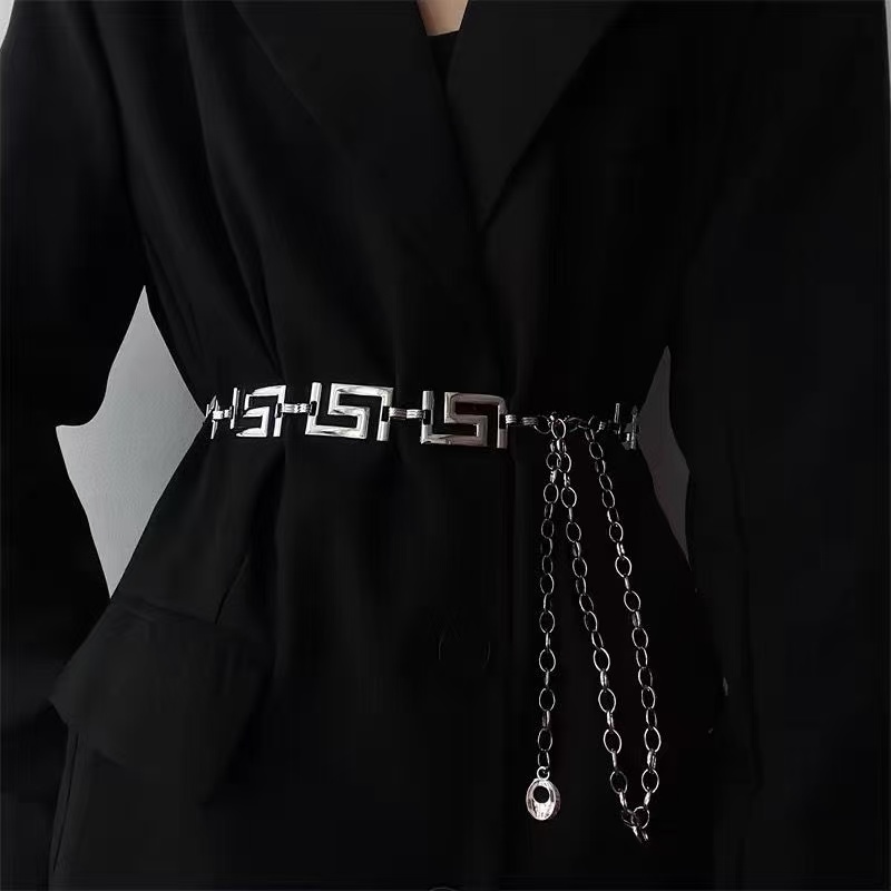 Women Fashion Jeans Top - Griekse sleutel geometrisch gekoppelde metalen tailleketting