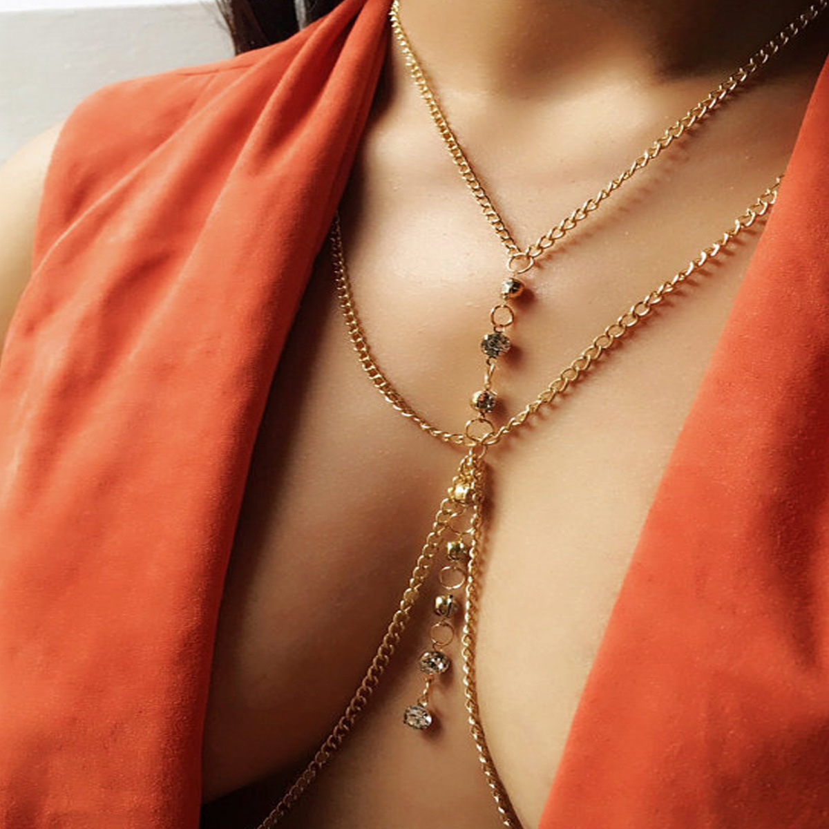 Women'S Fashion Harness - Ronde Kristallen Borstketting Lage Taille Rave