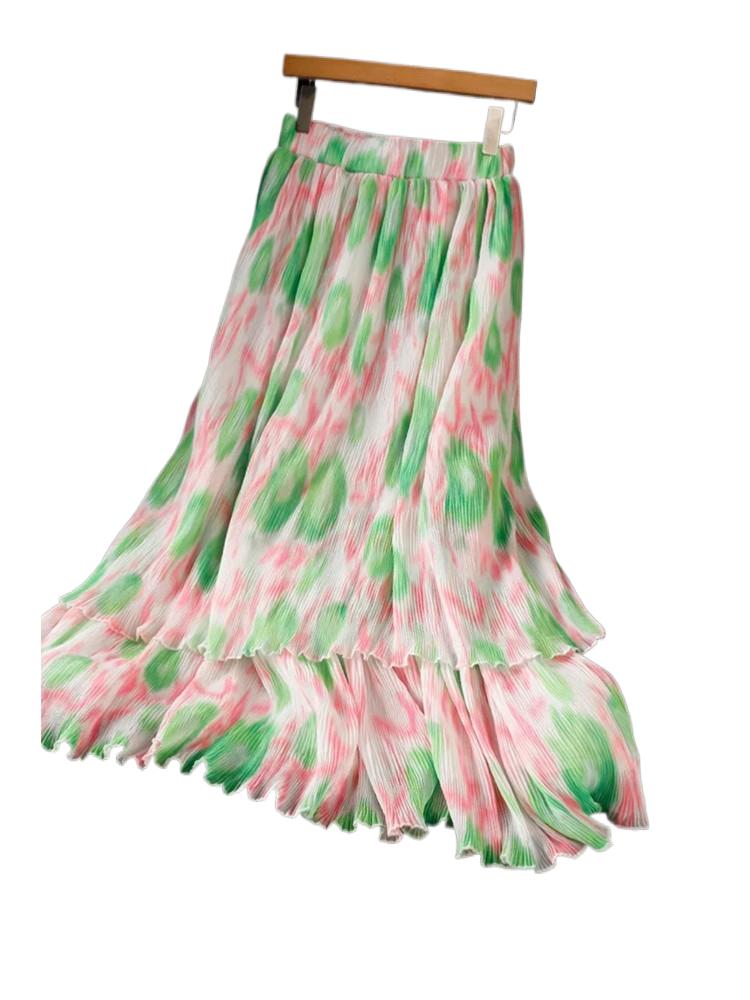 Women Fashion Japan - 2026 Mode Zoete Bloemenprint Chiffon Plooirok