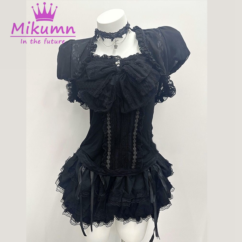 Lace Trim Cami - Mikumn Gothic Lolita Zwart Kant 3