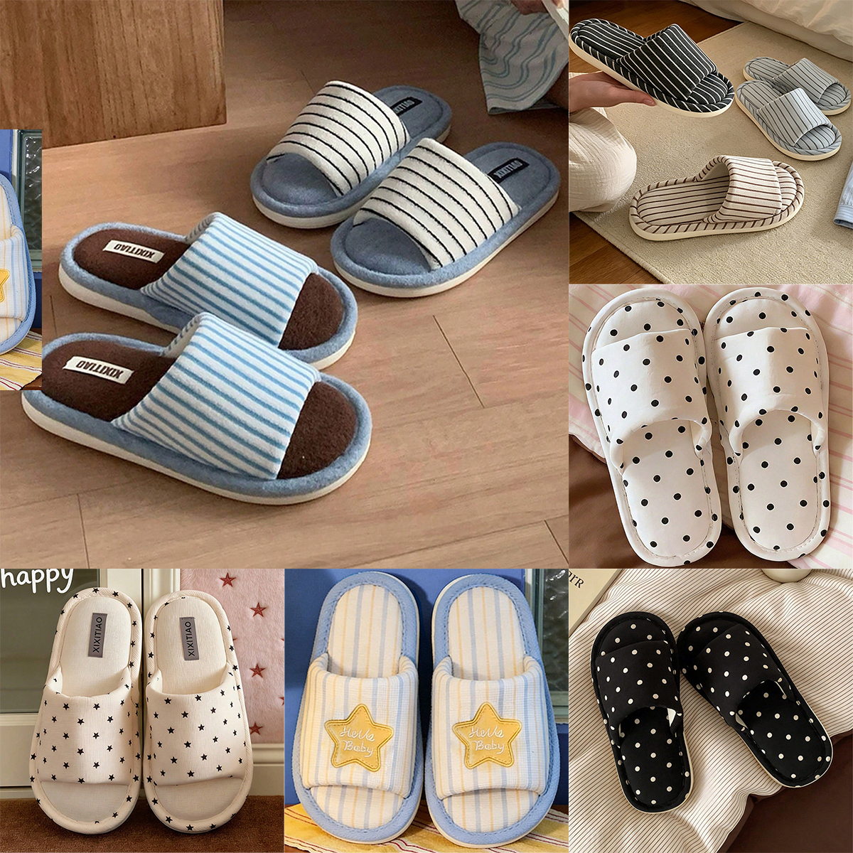 Women Fashion Store - Damespantoffels van bont Casual mode Streepdesign