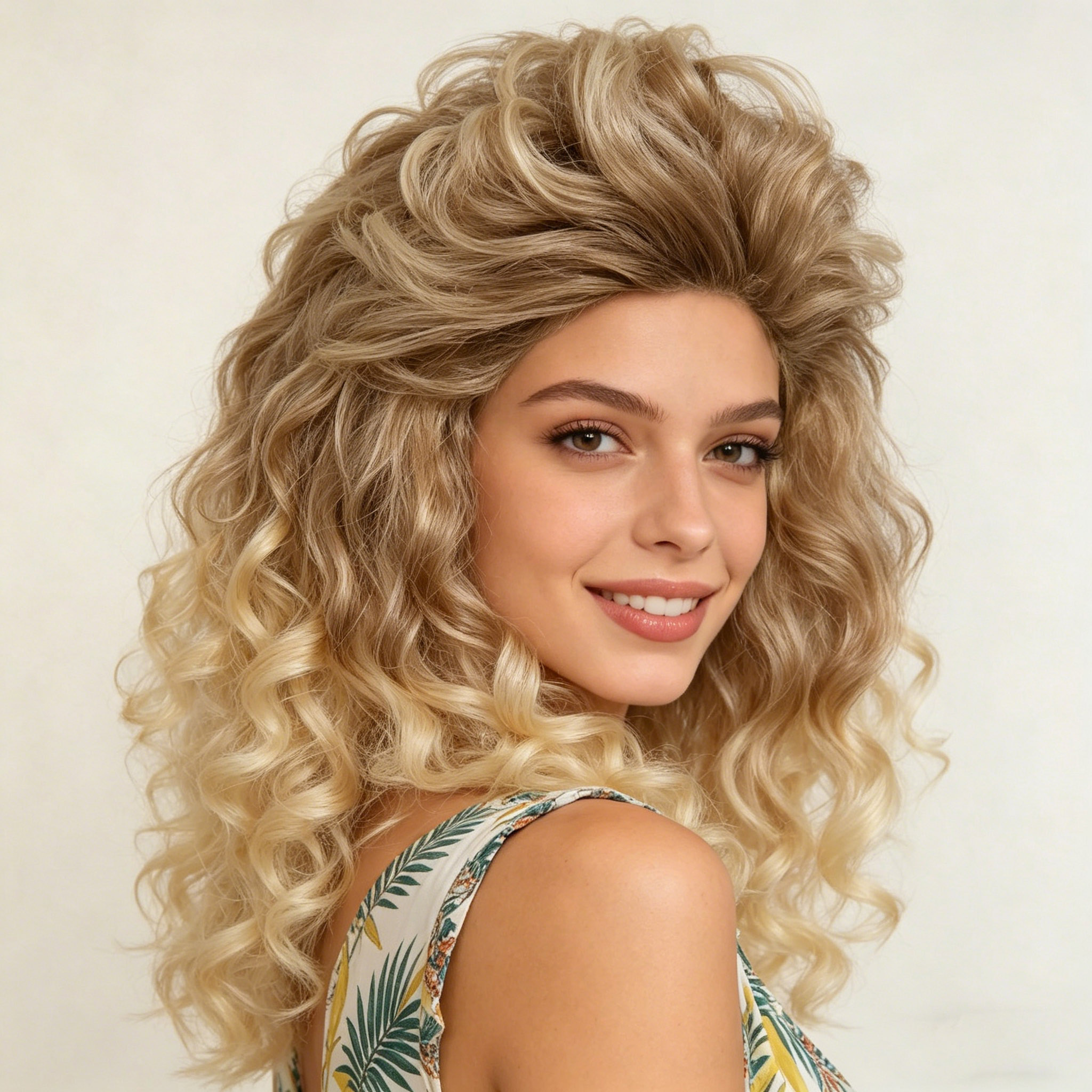 Women'S Fashion Of The 70S - Synthetische blonde grote krullende pruik voor