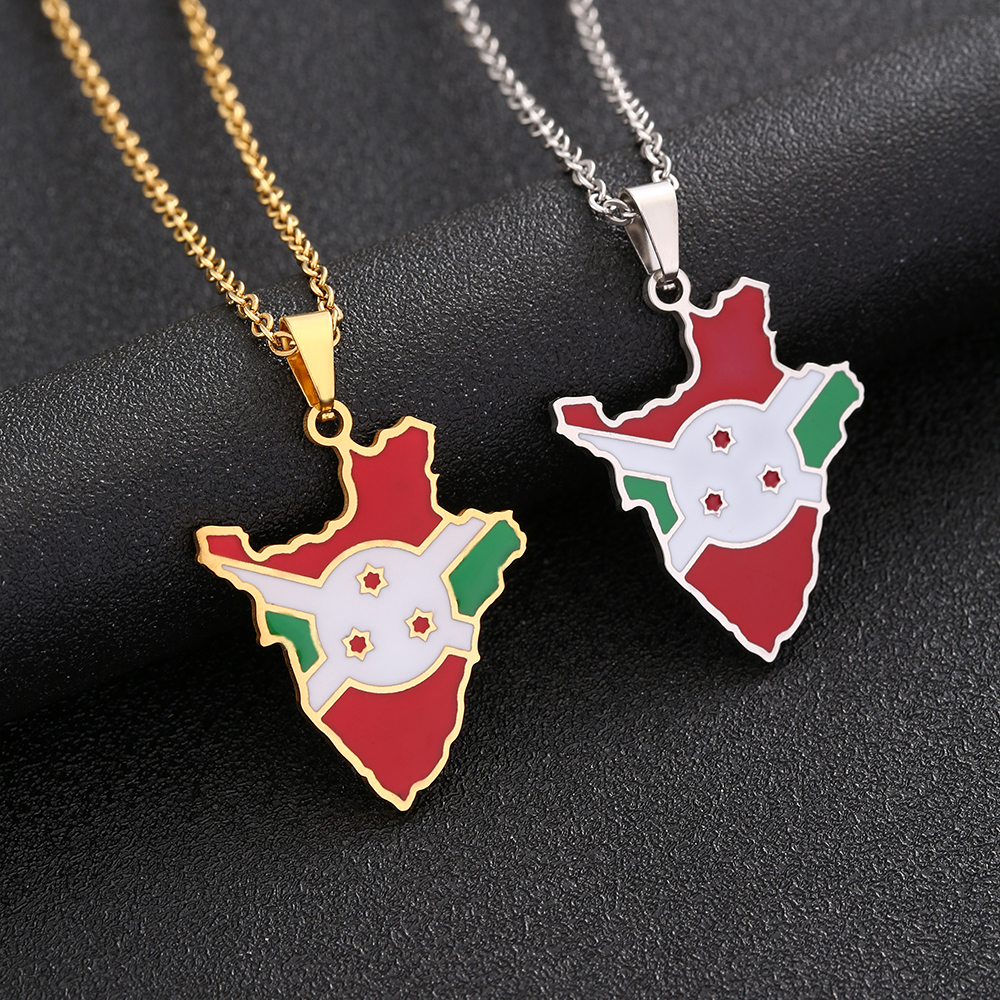Women'S Fashion Guide - Burundi Kaart Vlag Hanger Ketting Roestvrij