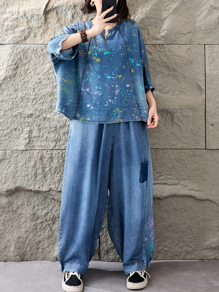Women Fashion Jeans Top - 2026 Outfits Damesmode T-shirts Pakjes Losse