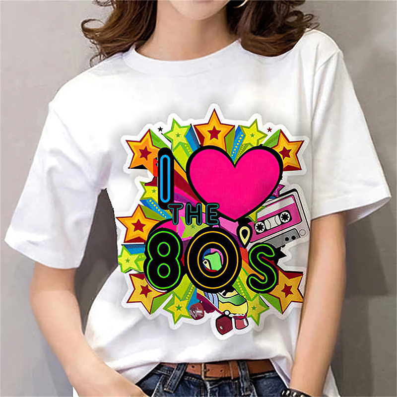 Women'S Fashion In The 90S - 80s Dames T-shirt Vrouwelijke Zwart/Wit Korte