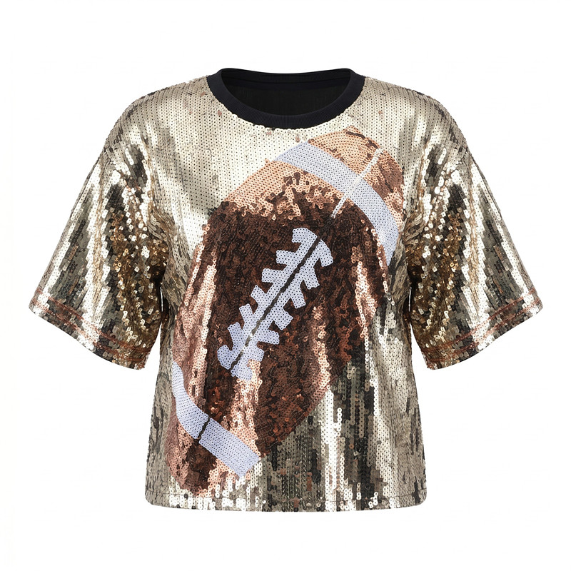 Women'S Fashion Rugby Top - Zomer nieuwe mode rugby print pailletten