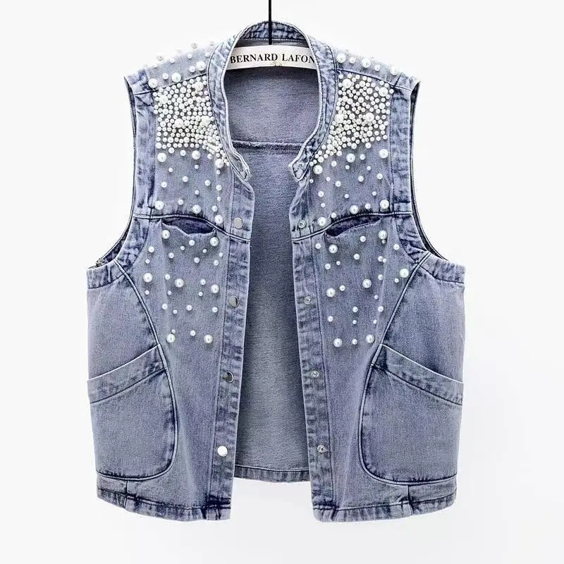 Women Fashion Jeans Top - 2023 Nieuwe Zomer Vrouwen Kralen Denim