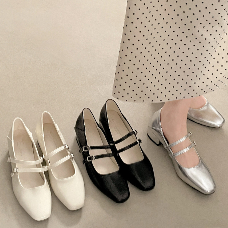 Women Fashion Store - Vierkante neus lage hak dames zilverkleurige