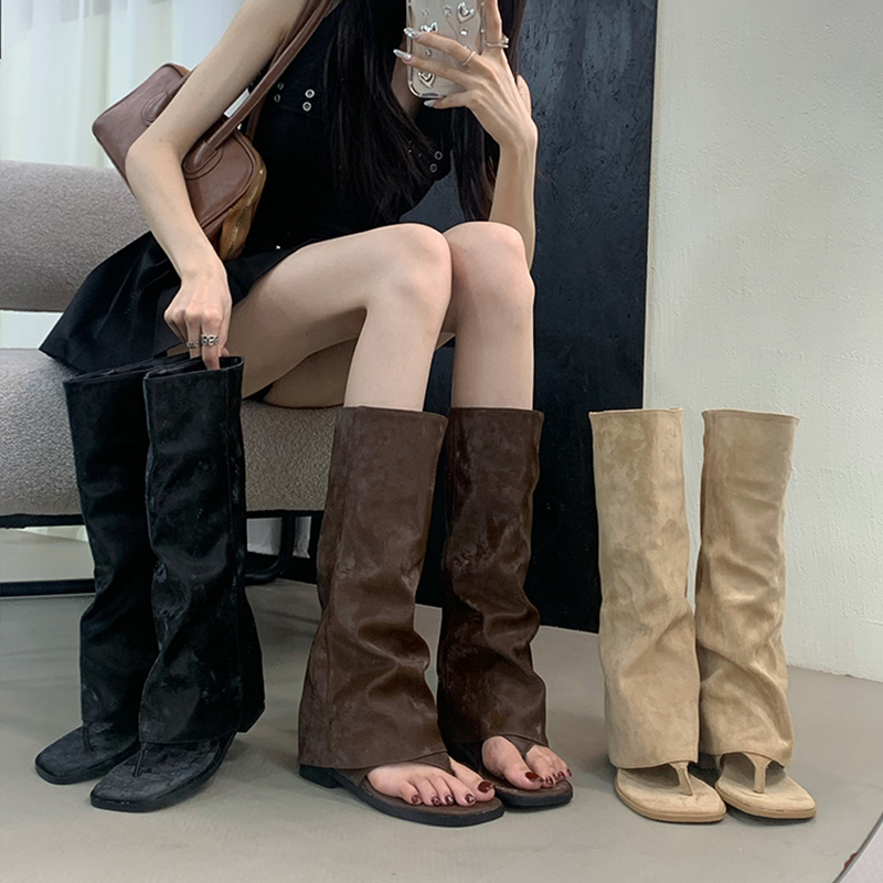 Women'S Fashion Korea - Uitgeholde dameslaarzen Fluwelen manchet Halfhoge modelaarzen