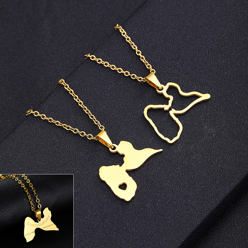 Women'S Fashion Guide - Frankrijk Guadeloupe Kaart Rvs Hanger Ketting