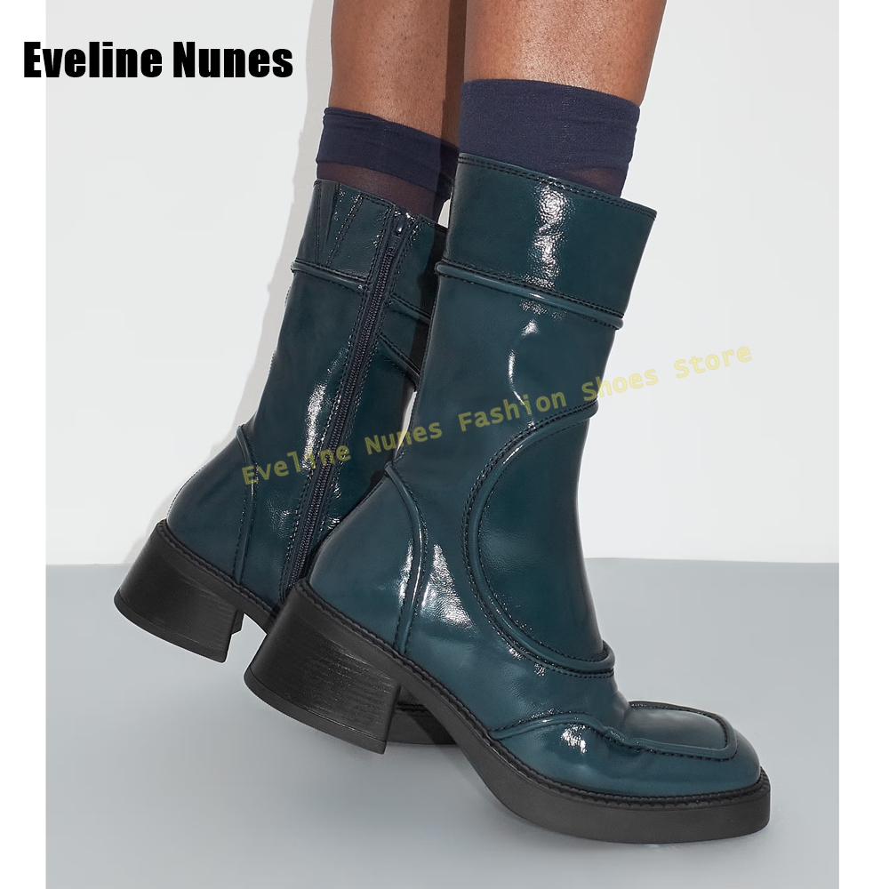 Women'S Fashion Boots 2025 - Donkerblauwe mode-laarzen met vierkante neus Effen