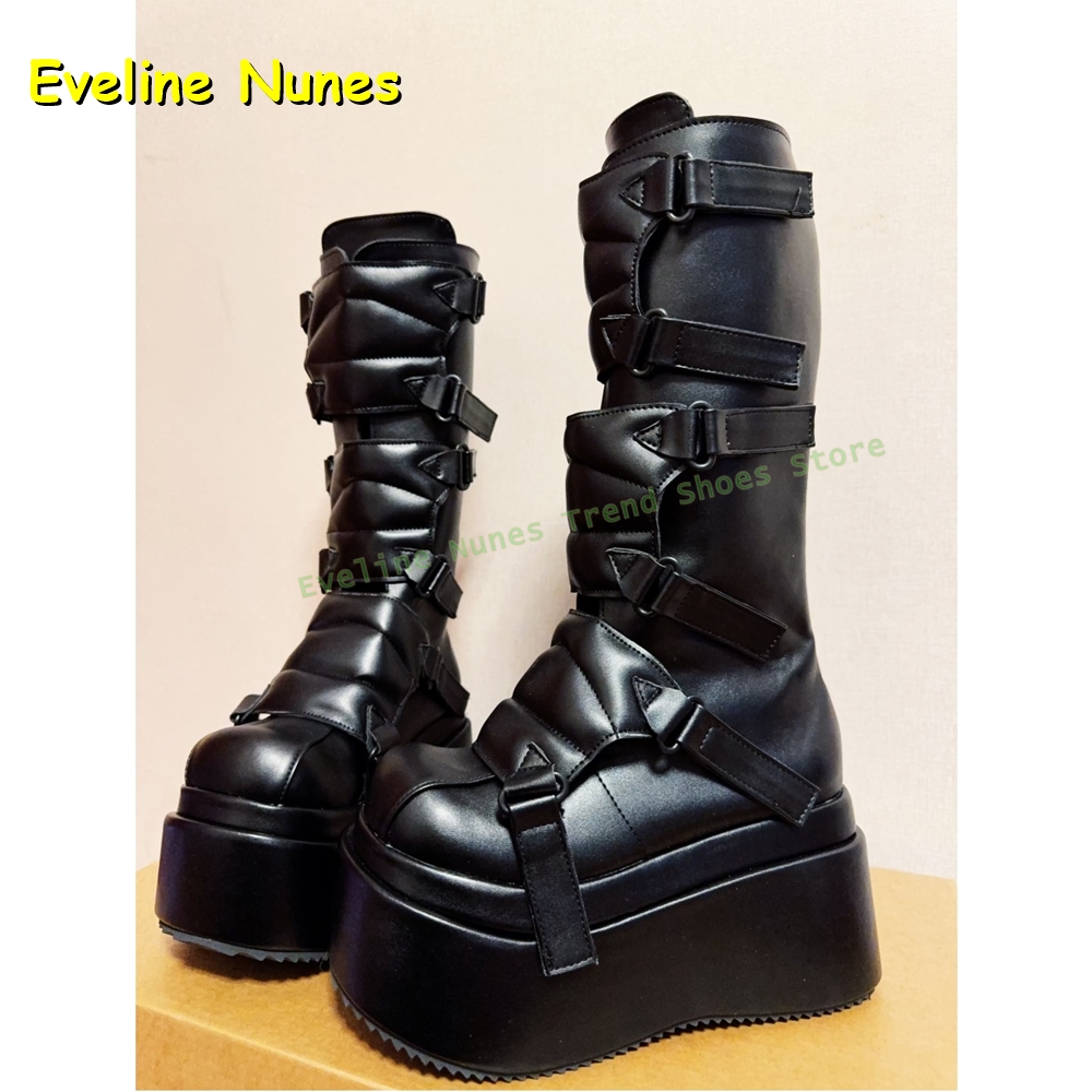 Women'S Fashion Boots 2025 - Zwarte Gesp Cyberpunk Y2K Kniehoge Laarzen