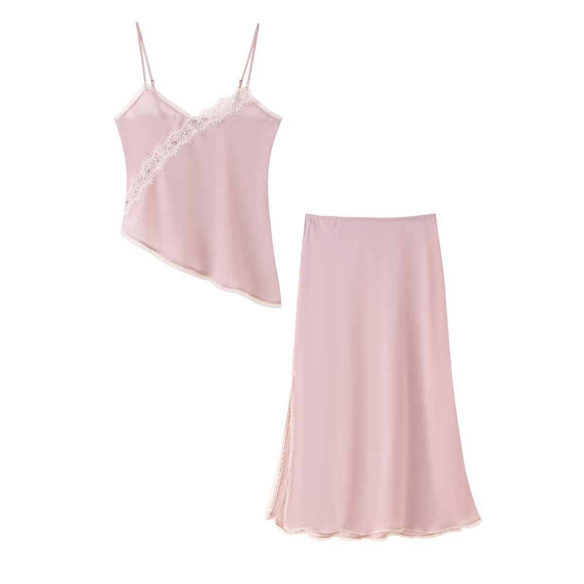 Lace Trim Cami - Tidalyf 2025 Dames Roze Cami Top