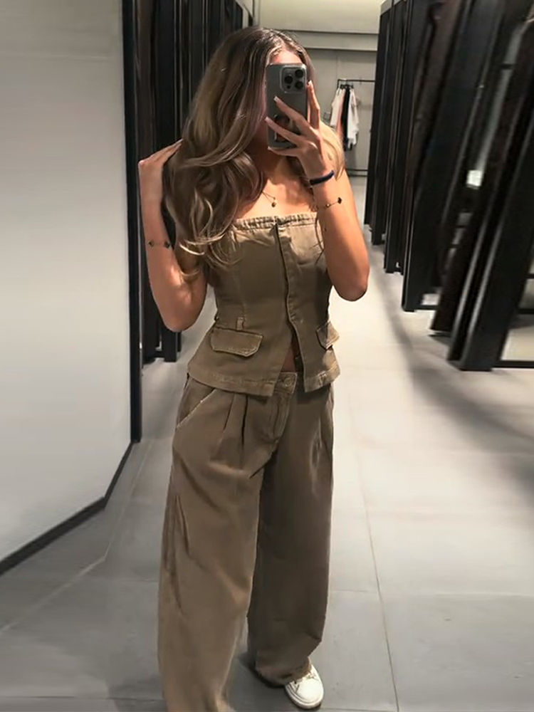 Y2K Dames Borstwrap Vest Panta - Women Fashion Jeans Top recensie en prijs