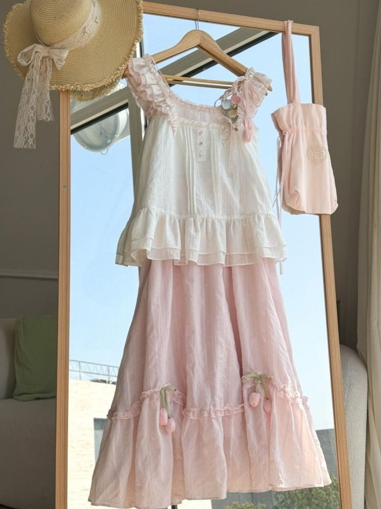 Zoete Kawaii Ruffle Trim Tulip - Lace Trim Cami recensie en prijs